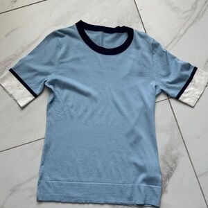Prada Light Blue Knit Top with Navy and Cream Trim size 38